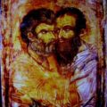 Grcki ili srpski (primorski) majstor - Grljenje apostola Petra i Pavla XIV i XV v., tempera na dasci, 30 X 24 X 2,6 cm