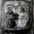 Retus domaceg slikara (Nenko Solak Dmitrov) po ruskoj ikoni iz XVII v. - Sv. Trojica 1684., tempera na dasci, 28,7 X 23 X 2,3 cm